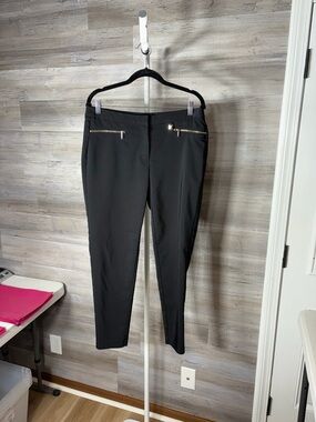 Karl Lagerfeld Black Skinny Ponte Pants with Gold Zipper Details 2115